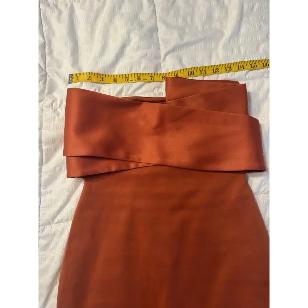 Asos Design Orange Strapless Midi Dress Satin Sculptural Women's Size 2 - Picture 5 of 9